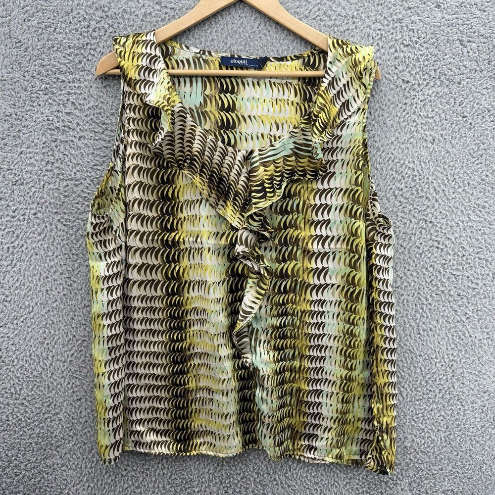 Eloquii Women's 20W Geometric‎ Print Ruffle Center Neck Sleeveless Boho Blouse
